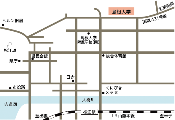 JR松江駅から島根大学松江キャンパスまでの地図